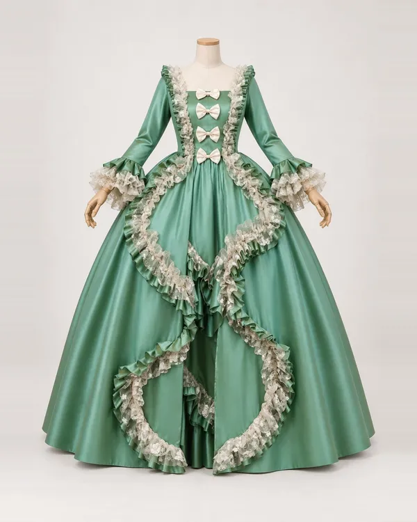Jardin de Sauge — Sage Satin Gown with Ivory Garland Trim