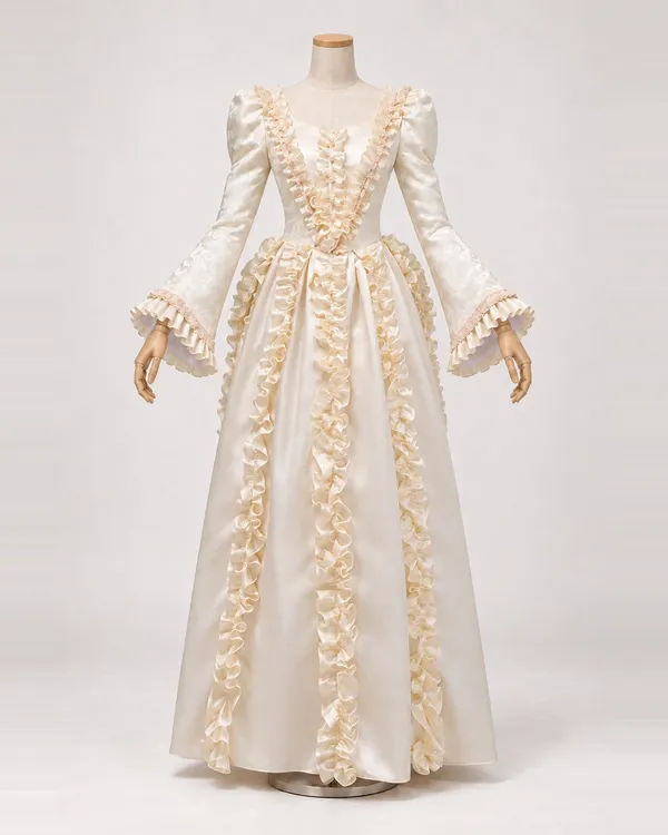 Héloïse Crème — Cream Floral Gown with Vertical Ruffle Trim