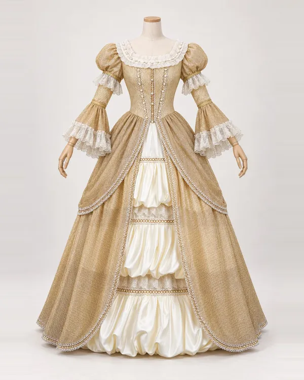 Miel de Cour — Golden Gown with Cream Gathered Front Tiers