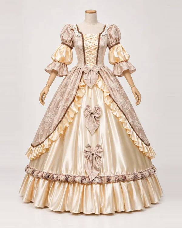 Pompadour Rosé — Champagne Satin Gown with Rose Jacquard Overgown