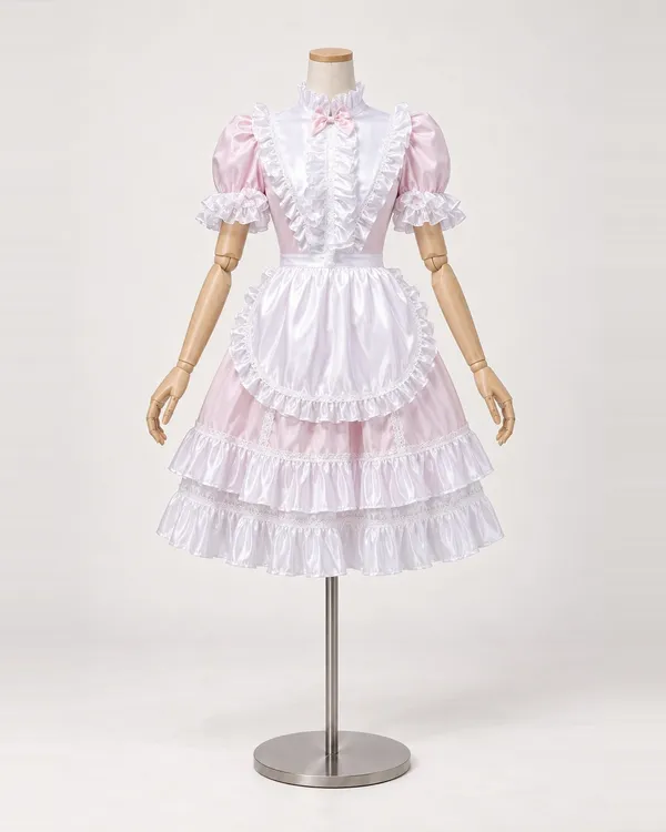 Ninette Bonbon — Pink and White Satin-Look Apron Dress