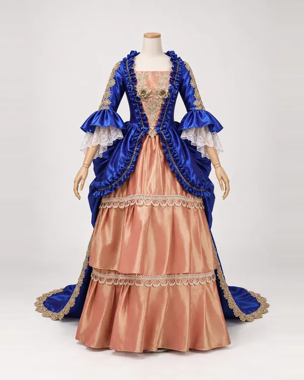 Solène Royale — Royal Blue and Peach-Pink Draped Gown