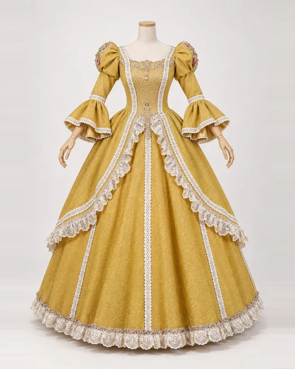 Miel Fleuri — Shimmering Gold Ball Gown with Ivory Lace Borders