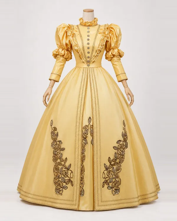 Laurier Royal — Golden Sheen Ball Gown with Ornamental Vines