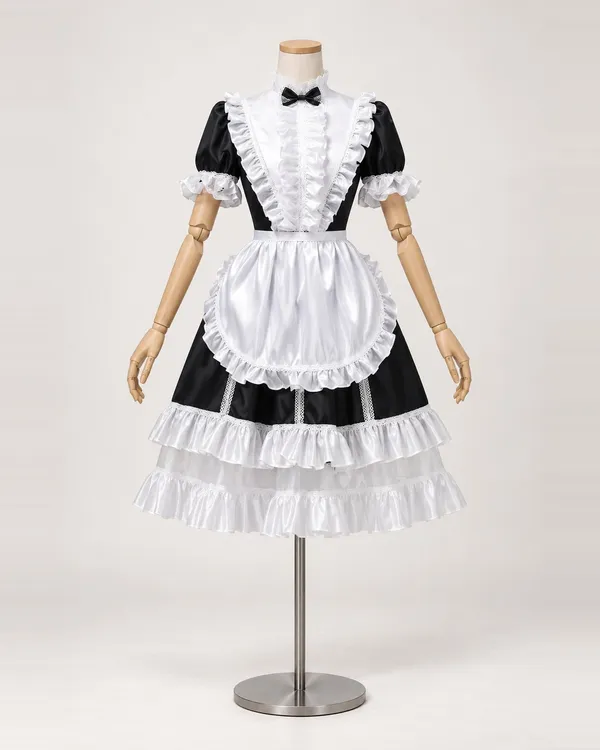 Coquette Bicolore — Black and White Satin-Look Midi Dress with Ruffled Bib