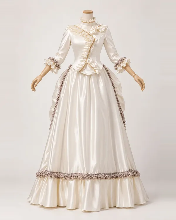 Ivoire Ondoyant — Ivory Satin-Look Gown with Asymmetric Ruffles