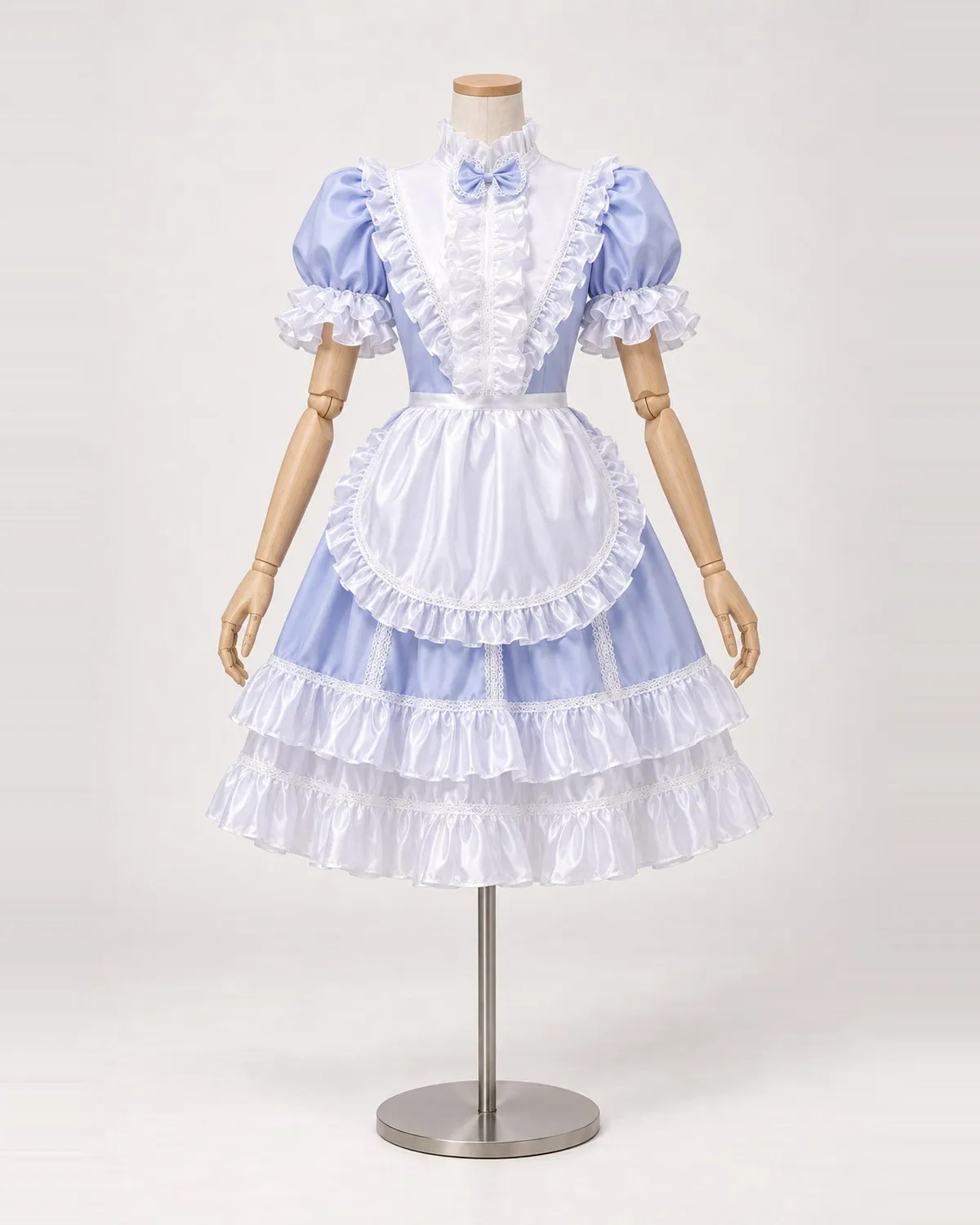 Lisette Lavande — Lavender Satin-Look Short Apron Dress — shown on a mannequin, front product view