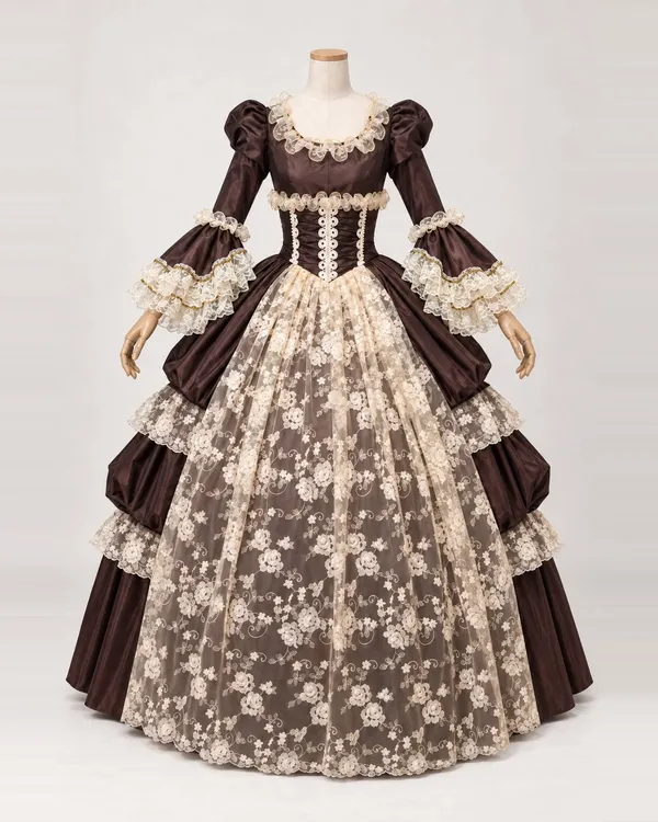Chocolat Dentelle — Chocolate Brown Gown with Cream Floral Lace