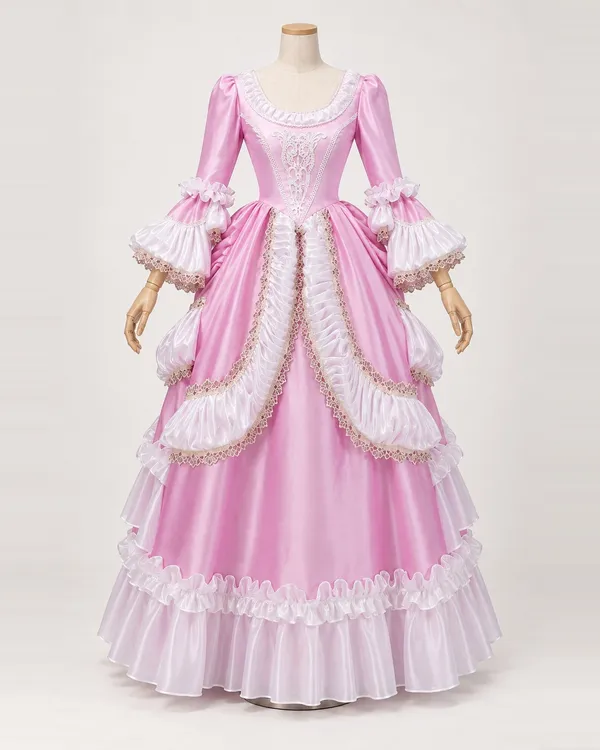 Ruban Tendre — Pink Satin-Look Gown with White Ruffled Overskirt