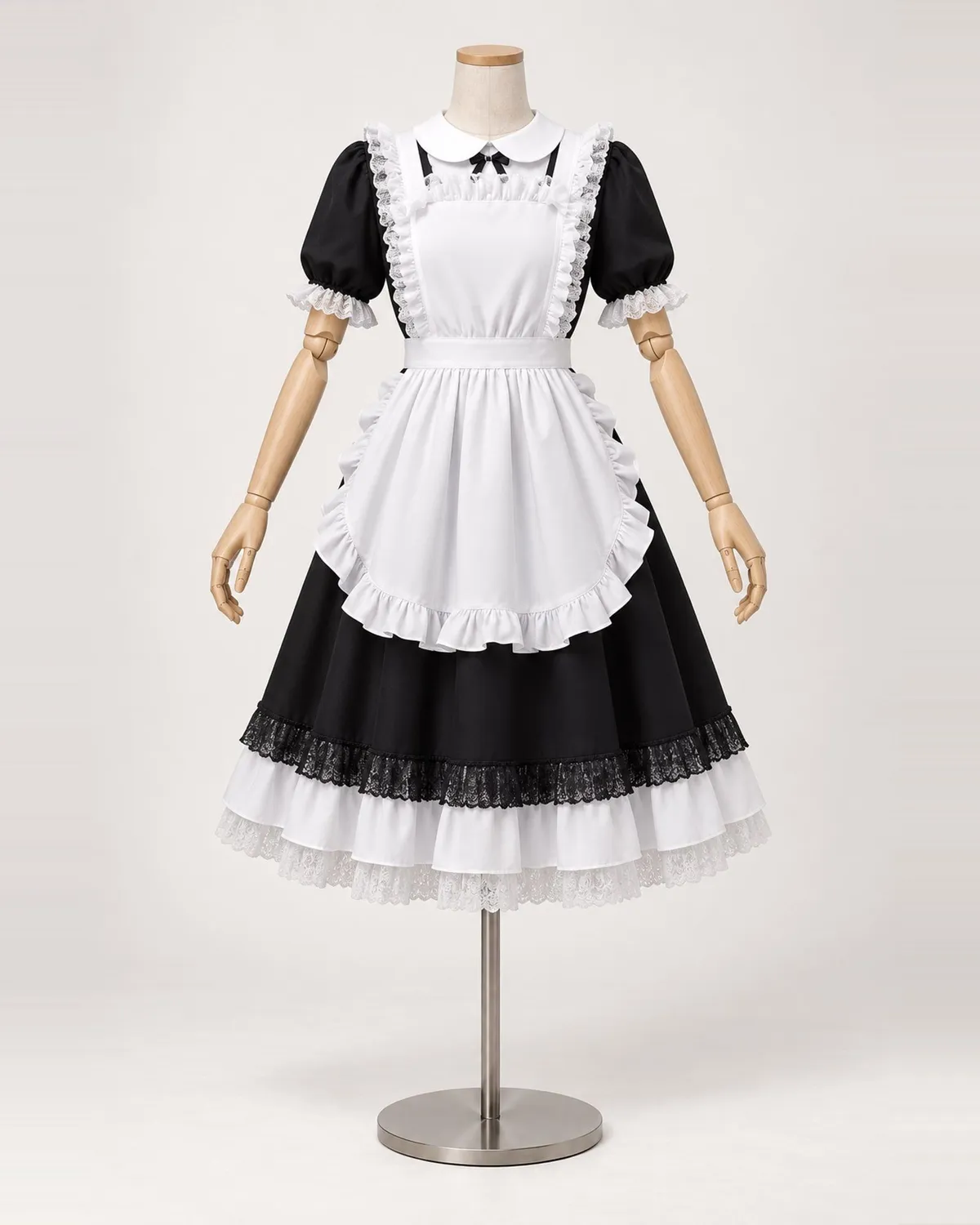 Lisette Contraste — Black and White Midi Dress with Rounded Collar — shown on a mannequin, front product view