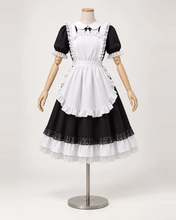 Lisette Contraste — Black and White Midi Dress with Rounded Collar