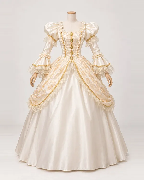 Médaillon Ambré — Ivory and Gold Floral Gown with Ornamental Medallions