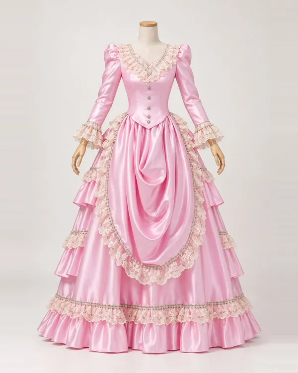 Rosine Drapée — Pink Satin-Look Gown with Lace-Edged Draping