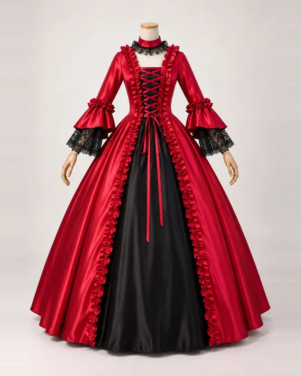 Braise Écarlate — Red Satin-Look Gown with Black Front Panel
