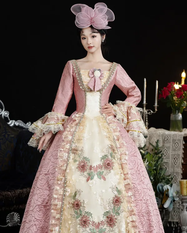 Rosalie Jardin — Dusty Pink Rococo Gown with Rose Garland Panel