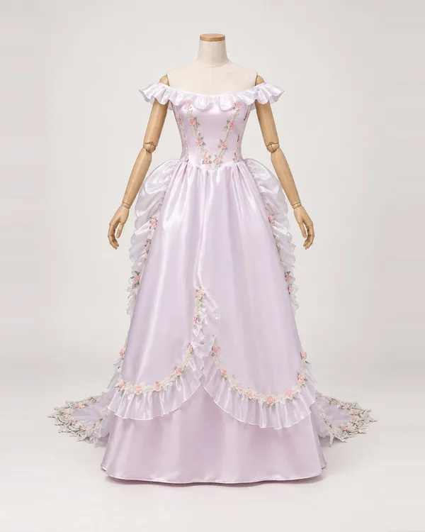 Aubade Lilas — Lavender Satin-Look Gown with Rose Trim