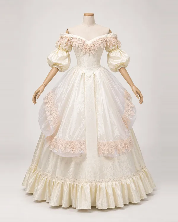 Nuage Rosé — Cream Jacquard Gown with Blush Lace and Sheer Drapes